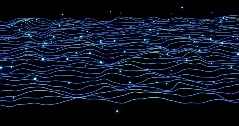 Wavy lines and shining particles background. Cyber looped animation Stock Footage 277081055