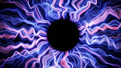 Wavy lines creating a circle on black background Stock Illustration