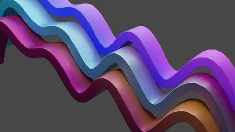 Wavy lines in different colors, 3d render Stock Illustration