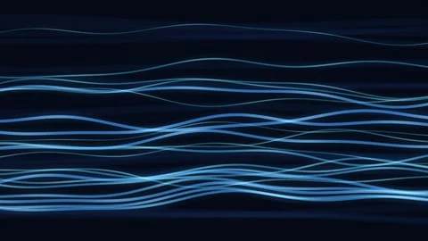 Wavy lines flow horizontally across a dark abstract background Video stock 330061448
