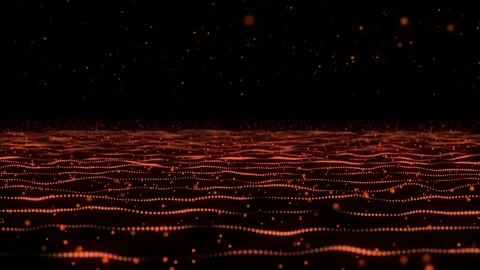 Wavy lines of glowing orange dots on black background. 스톡 동영상 285947722