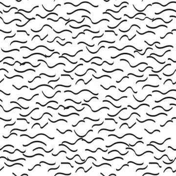 Wavy lines hand drawn seamless vector pattern. Ink brush texture. Black curly 스톡 일러스트