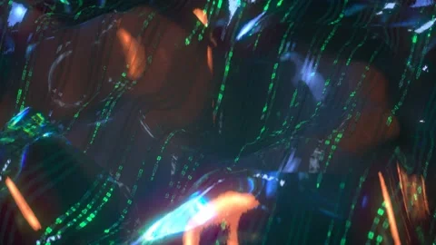 Wavy lines with HEX computer code seamless loop 3D render animation Stock Footage 146889097