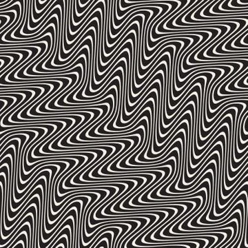Wavy Lines Marbelling Effect. Vector Seamless Black and White Pattern Illustrazione stock