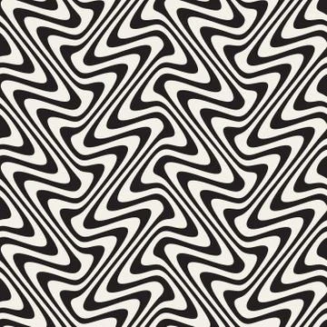 Wavy Lines MarblingEffect. Vector Seamless Black and White Pattern Stock Illustration