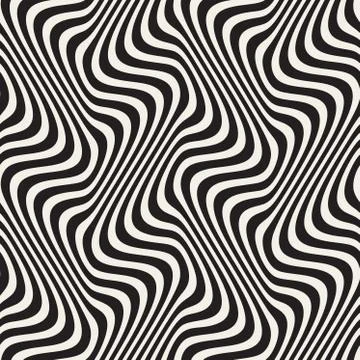 Wavy Lines Optical Illusion. Vector Seamless Black and White Pattern Illustrazione stock