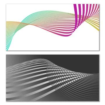 Wavy lines or ribbons. Multicolored striped gradient. Creative unusual backgr 库存插图