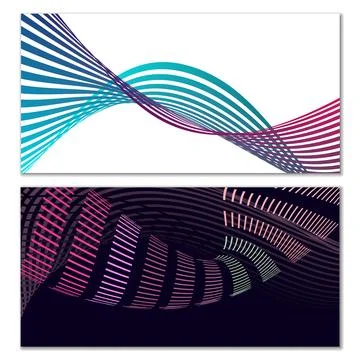 Wavy lines or ribbons. Multicolored striped gradient. Creative unusual back.. 库存插图
