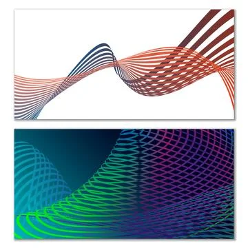 Wavy lines or ribbons. Set. Multicolored striped gradient. Creative unusual.. Stock Illustration