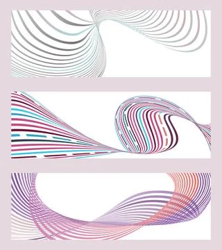 Wavy lines or ribbons. Set of 3 backgrounds. Multicolored striped gradient... Stock Illustration