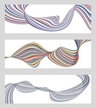 Wavy lines or ribbons. Set of 3 backgrounds. Multicolored striped gradient... 库存插图