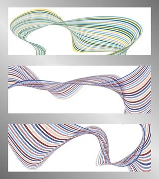 Wavy lines or ribbons. Set of 3 backgrounds. Multicolored striped gradient... イラスト素材