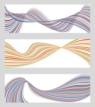 Wavy lines or ribbons. Set of 3 backgrounds. Multicolored striped gradient... Stock Illustration