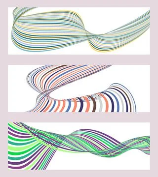 Wavy lines or ribbons. Set of 3 backgrounds. Multicolored striped gradient... Stock Illustration