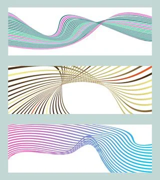 Wavy lines or ribbons. Set of 3 backgrounds. Multicolored striped gradient... Stock Illustration