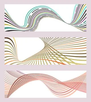 Wavy lines or ribbons. Set of 3 backgrounds. Multicolored striped gradient... Stock Illustration