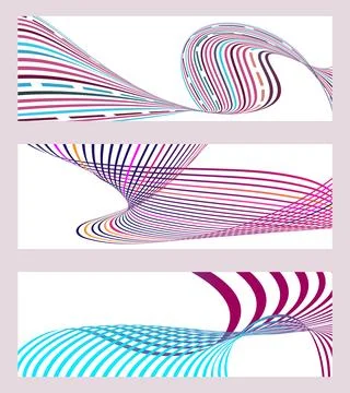 Wavy lines or ribbons. Set of 3 backgrounds. Multicolored striped gradient... 库存插图