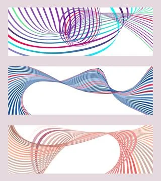 Wavy lines or ribbons. Set of 3 backgrounds. Multicolored striped gradient... Stock-Illustration