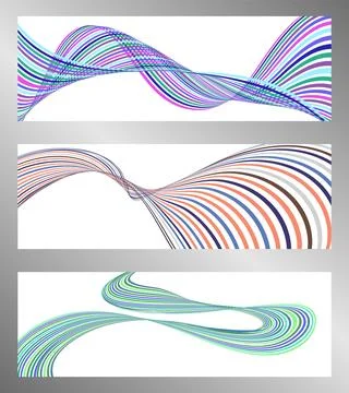 Wavy lines or ribbons. Set of 3 backgrounds. Multicolored striped gradient... Stock Illustration
