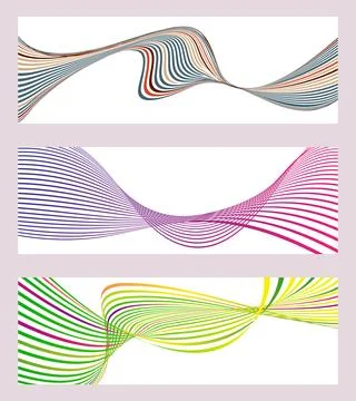 Wavy lines or ribbons. Set of 3 backgrounds. Multicolored striped gradient... 库存插图