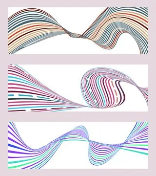 Wavy lines or ribbons. Set of 3 backgrounds. Multicolored striped gradient... Stock Illustration