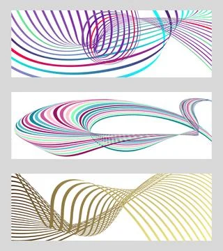 Wavy lines or ribbons. Set of 3 backgrounds. Multicolored striped gradient... Stockillustratie