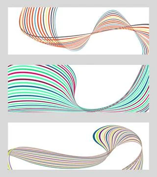 Wavy lines or ribbons. Set of 3 backgrounds. Multicolored striped gradient... Stock Illustration