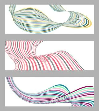 Wavy lines or ribbons. Set of 3 backgrounds. Multicolored striped gradient... Stock Illustration