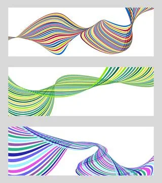 Wavy lines or ribbons. Set of 3 backgrounds. Multicolored striped gradient... Stockillustratie