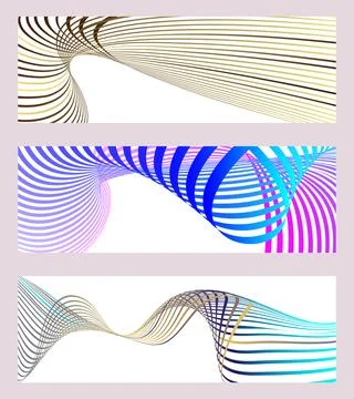 Wavy lines or ribbons. Set of 3 backgrounds. Multicolored striped gradient... Stock Illustration