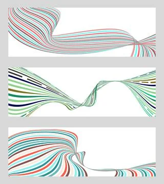 Wavy lines or ribbons. Set of 3 backgrounds. Multicolored striped gradient... Stockillustratie