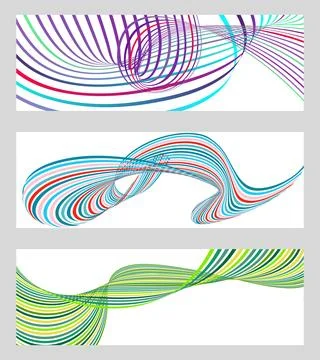 Wavy lines or ribbons. Set of 3 backgrounds. Multicolored striped gradient... Illustrazione stock