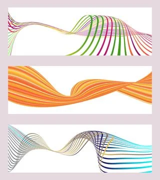 Wavy lines or ribbons. Set of 3 backgrounds. Multicolored striped gradient... 库存插图