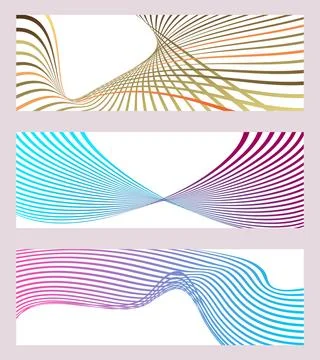 Wavy lines or ribbons. Set of 3 backgrounds. Multicolored striped gradient... Stock Illustration