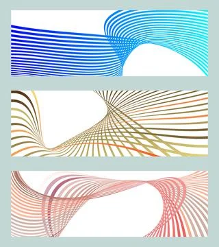 Wavy lines or ribbons. Set of 3 backgrounds. Multicolored striped gradient... 库存插图