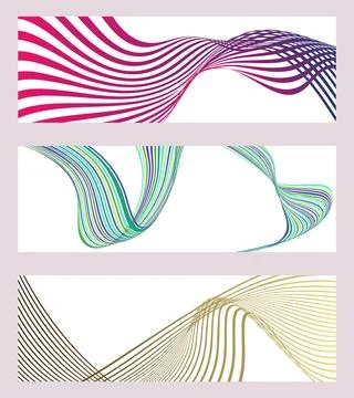 Wavy lines or ribbons. Set of 3 backgrounds. Multicolored striped gradient... Stock Illustration