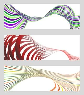 Wavy lines or ribbons. Set of 3 backgrounds. Multicolored striped gradient... Illustrazione stock