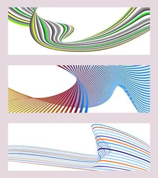 Wavy lines or ribbons. Set of 3 backgrounds. Multicolored striped gradient... Stockillustratie