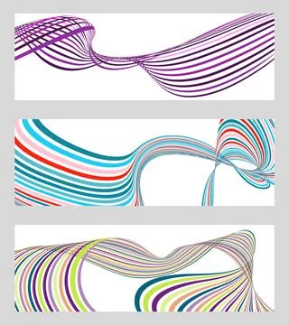 Wavy lines or ribbons. Set of 3 backgrounds. Multicolored striped gradient... Stock-Illustration
