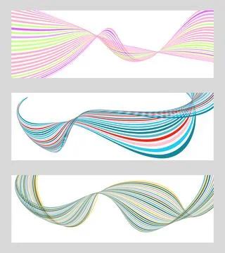 Wavy lines or ribbons. Set of 3 backgrounds. Multicolored striped gradient... Stock Illustration