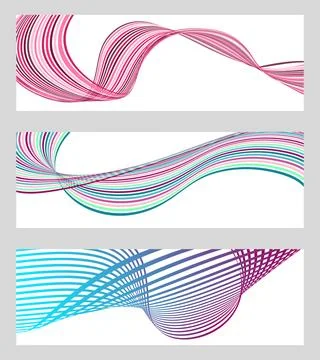 Wavy lines or ribbons. Set of 3 backgrounds. Multicolored striped gradient... Stock-Illustration