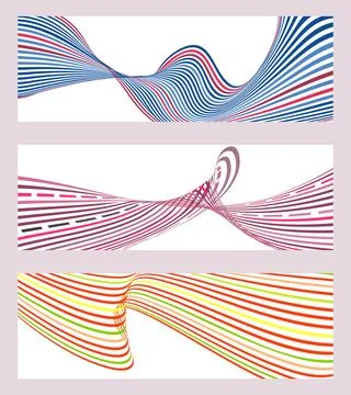 Wavy lines or ribbons. Set of 3 backgrounds. Multicolored striped gradient... Stock Illustration