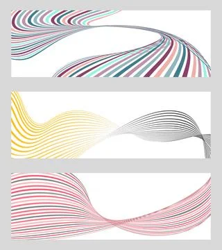 Wavy lines or ribbons. Set of 3 backgrounds. Multicolored striped gradient. C Stock Illustration