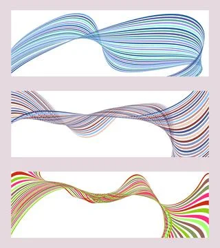 Wavy lines or ribbons. Set of 3 backgrounds. Multicolored striped gradient... Stock Illustration