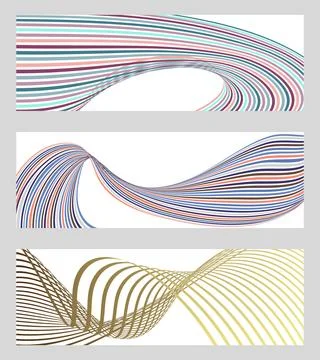 Wavy lines or ribbons. Set of 3 backgrounds. Multicolored striped gradient... Stock Illustration