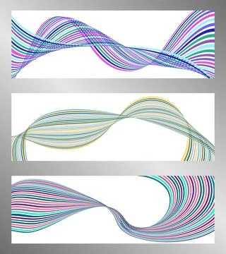 Wavy lines or ribbons. Set of 3 backgrounds. Multicolored striped gradient... Stock Illustration