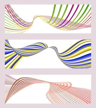 Wavy lines or ribbons. Set of 3 backgrounds. Multicolored striped gradient... イラスト素材