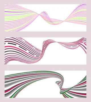 Wavy lines or ribbons. Set of 3 backgrounds. Multicolored striped gradient... Stockillustratie