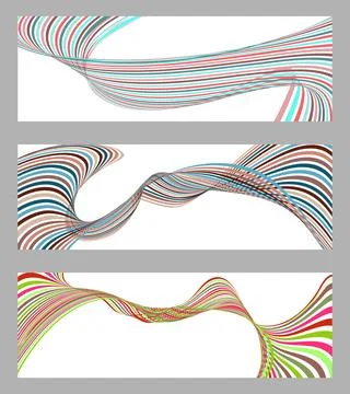 Wavy lines or ribbons. Set of 3 backgrounds. Multicolored striped gradient... Stock Illustration