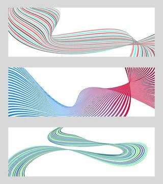 Wavy lines or ribbons. Set of 3 backgrounds. Multicolored striped gradient... Stock Illustration